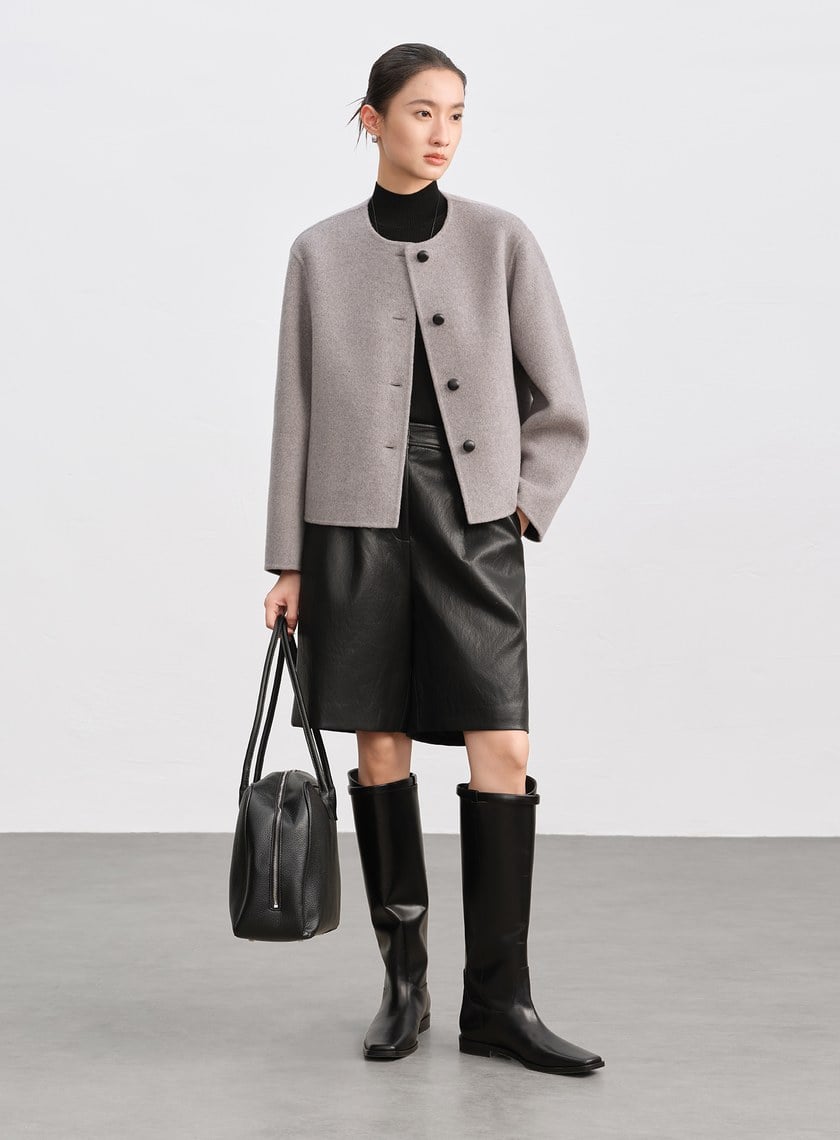 雙面毛呢無領短版外套