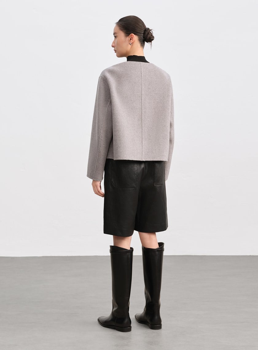雙面毛呢無領短版外套