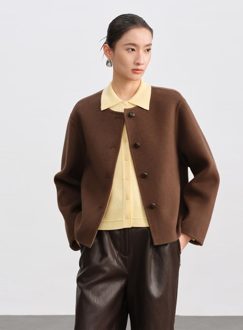 雙面毛呢無領短版外套