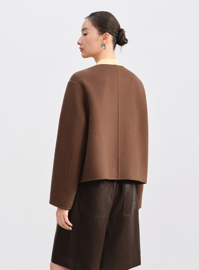 雙面毛呢無領短版外套
