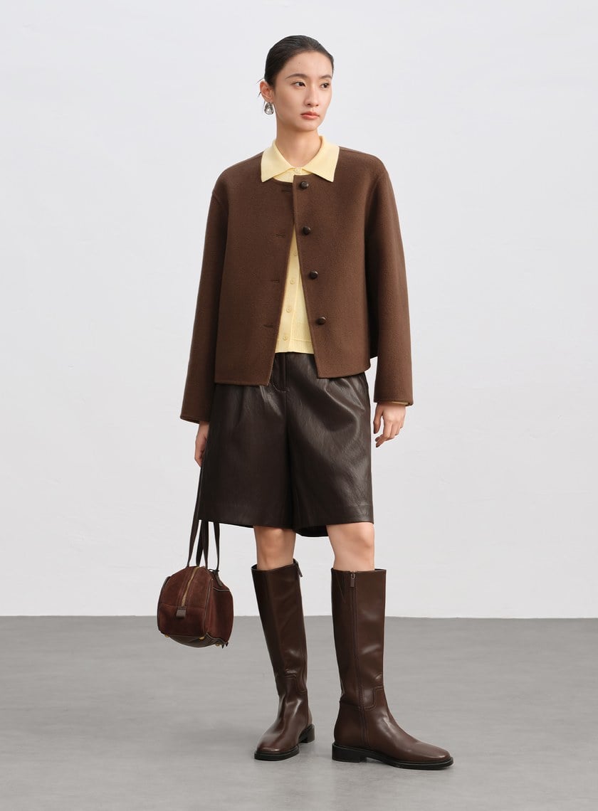 雙面毛呢無領短版外套