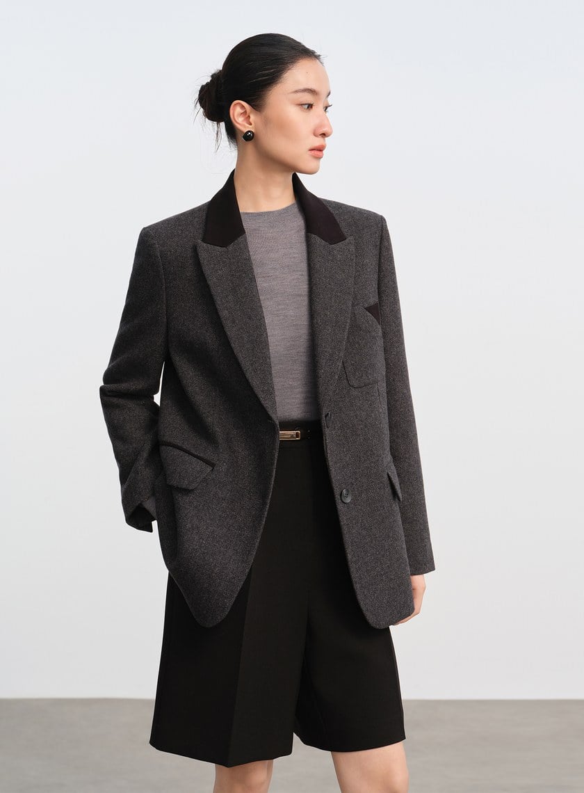 顆粒感肌理寬廓毛呢西裝