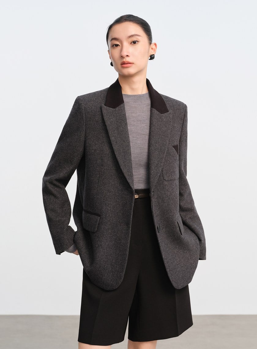 顆粒感肌理寬廓毛呢西裝