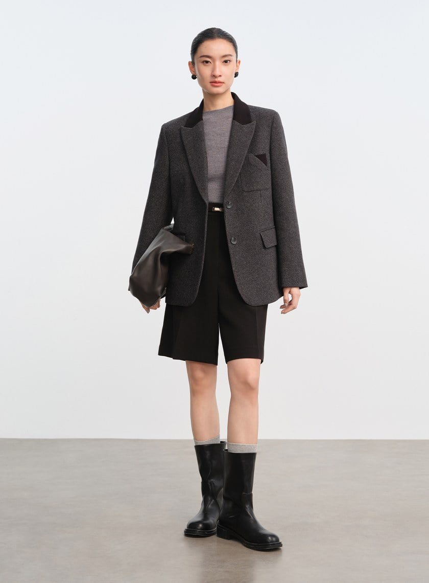 顆粒感肌理寬廓毛呢西裝