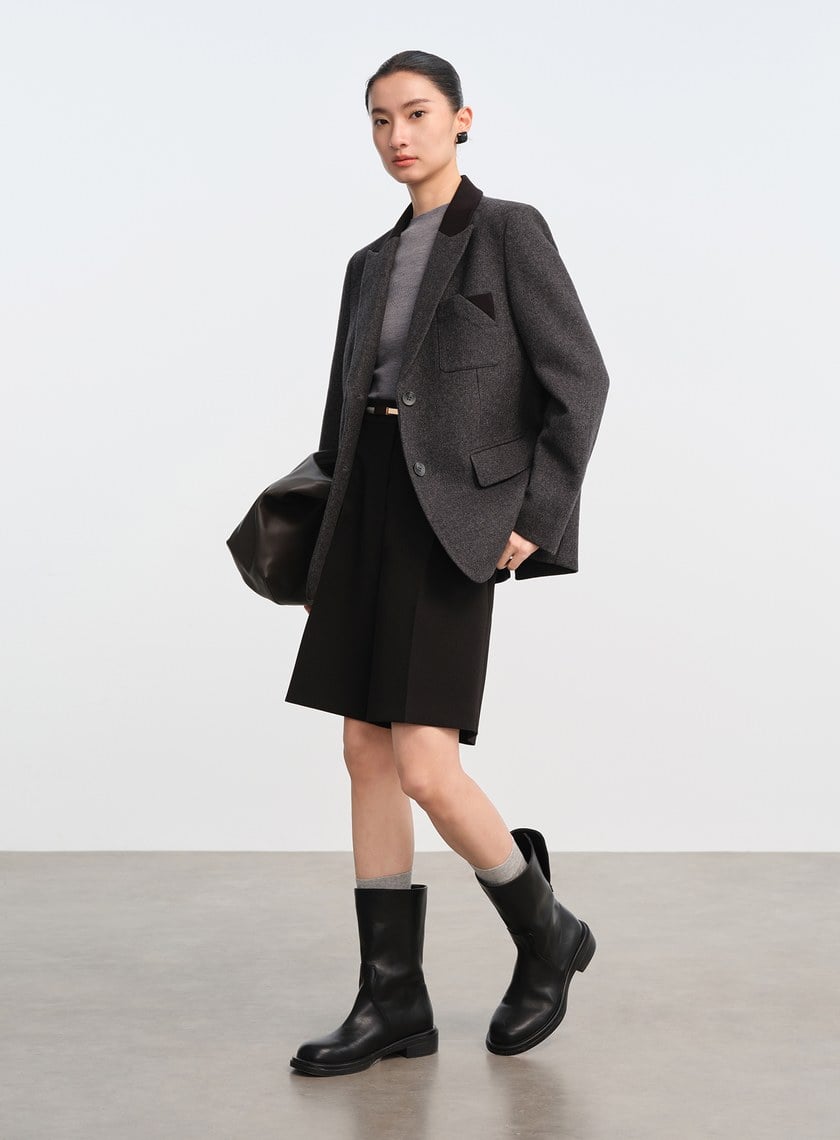 顆粒感肌理寬廓毛呢西裝