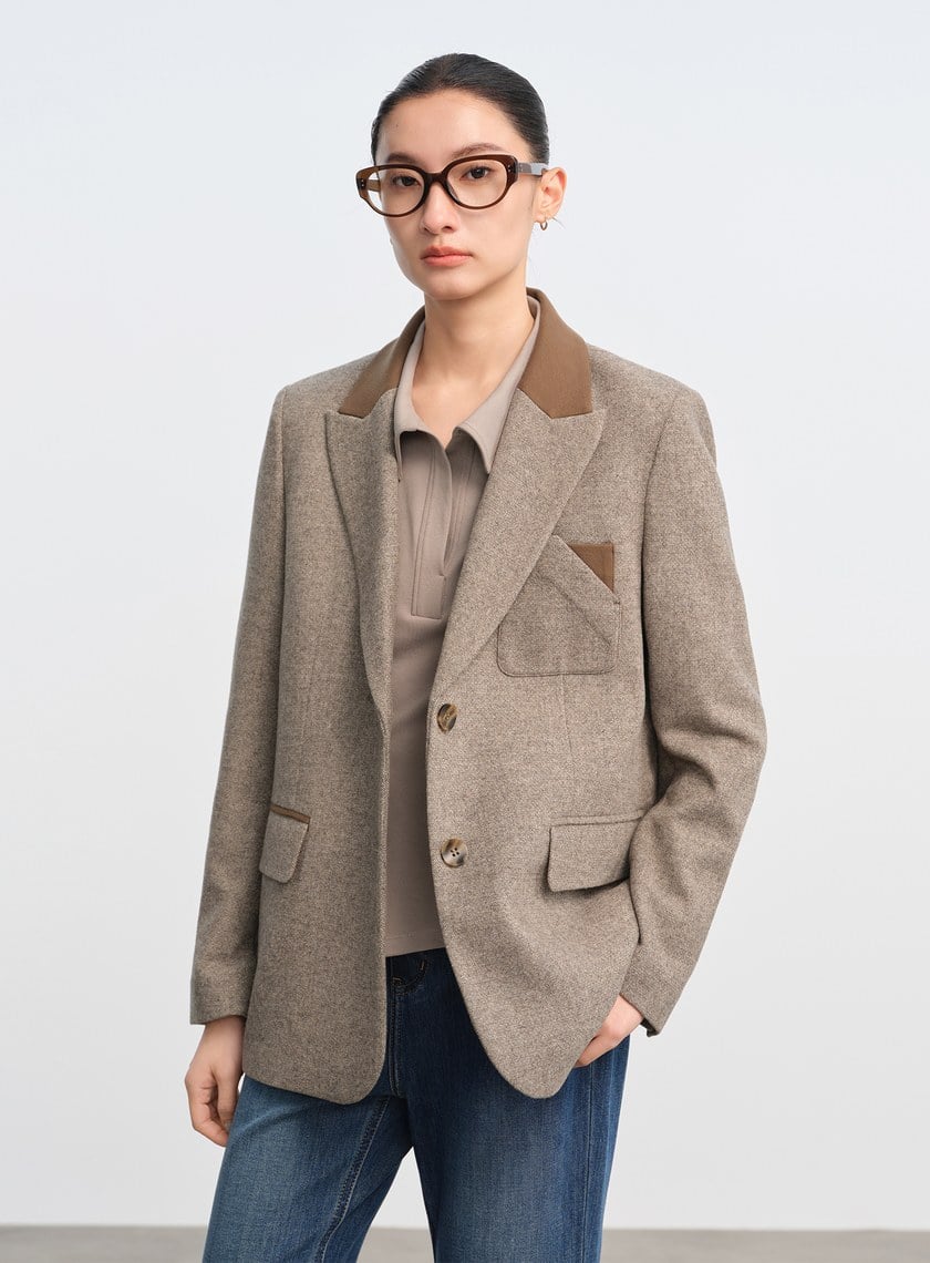 顆粒感肌理寬廓毛呢西裝