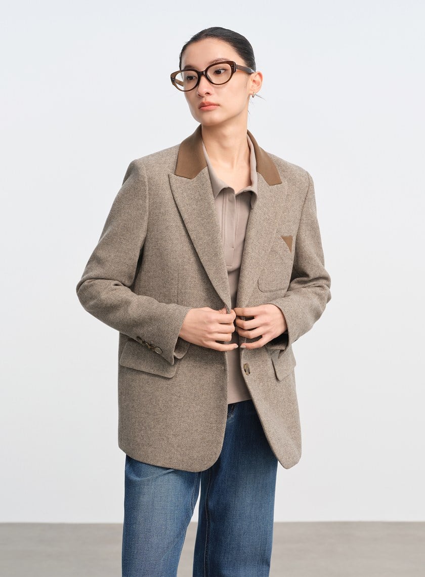 顆粒感肌理寬廓毛呢西裝