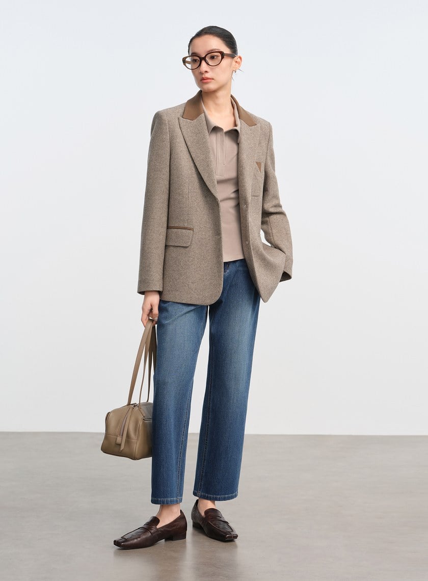 顆粒感肌理寬廓毛呢西裝