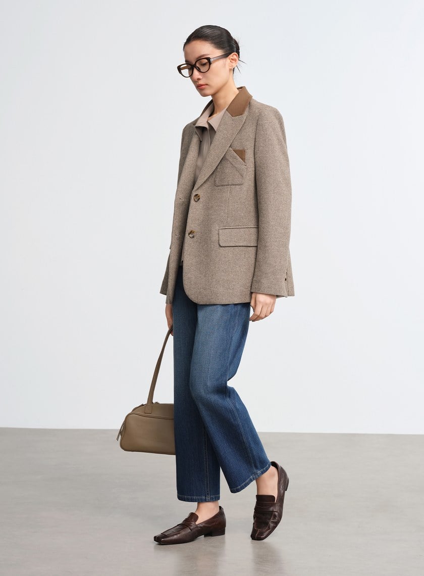 顆粒感肌理寬廓毛呢西裝