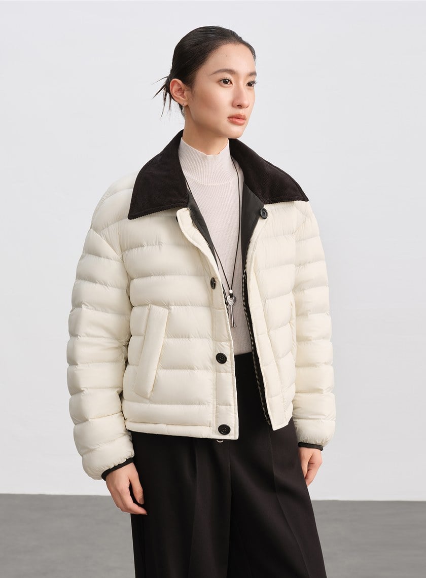 雙面巴恩領片短版羽絨外套