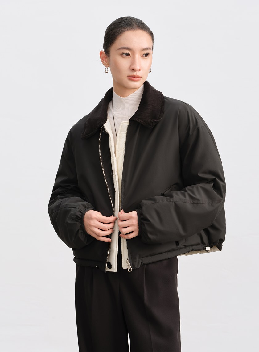 雙面巴恩領片短版羽絨外套