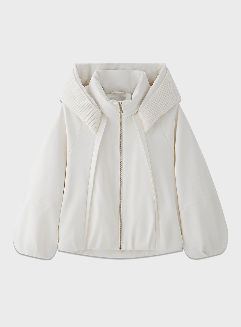 彎刀袖鵝絨連帽短外套