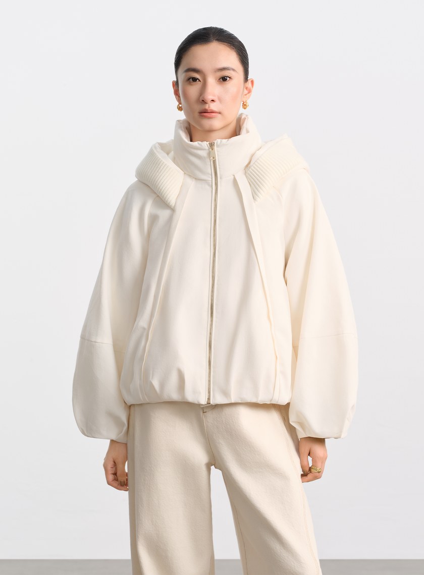 彎刀袖鵝絨連帽短外套