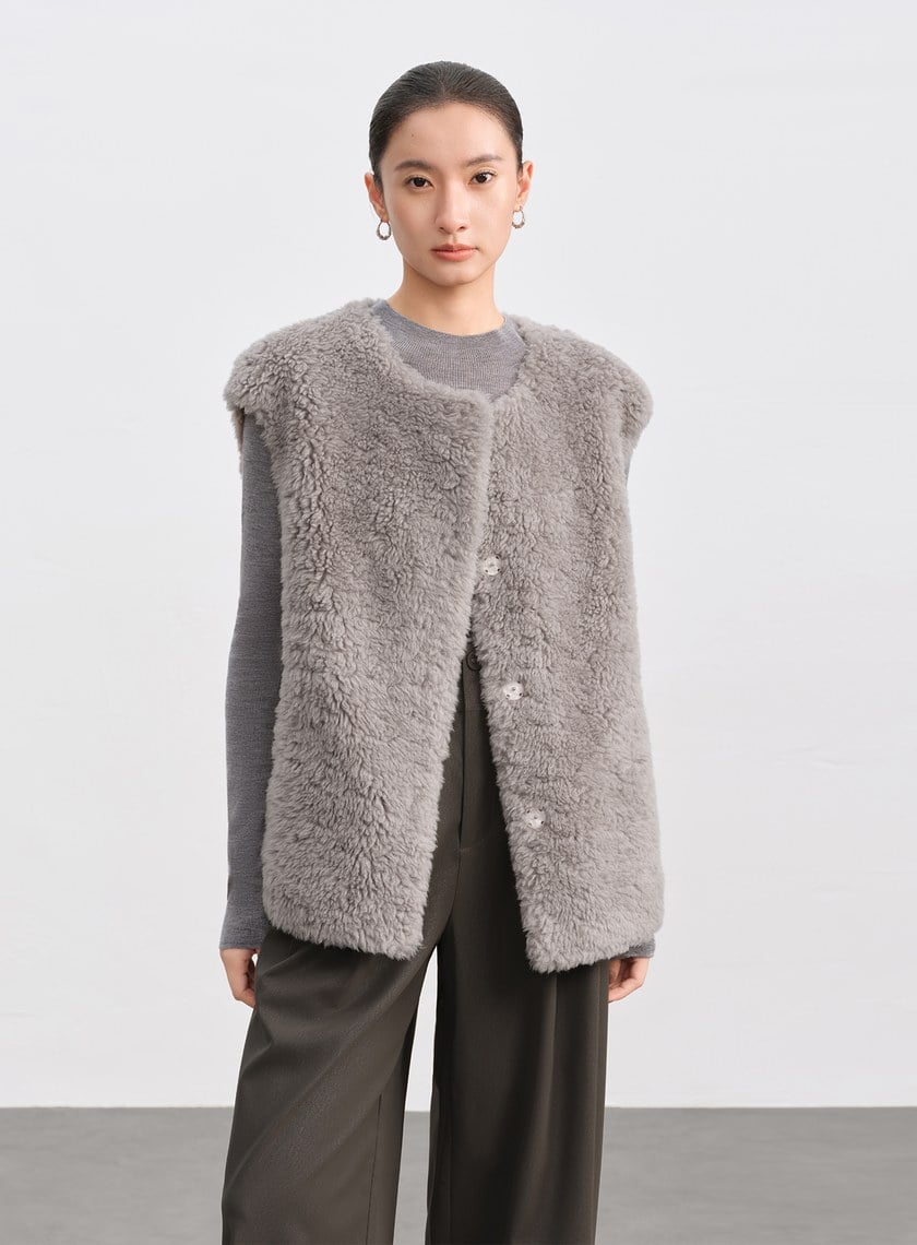 極簡羊毛皮草馬甲