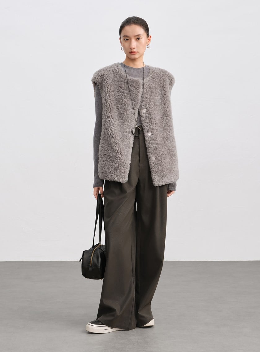 極簡羊毛皮草馬甲