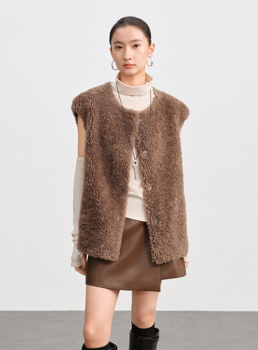 極簡羊毛皮草馬甲