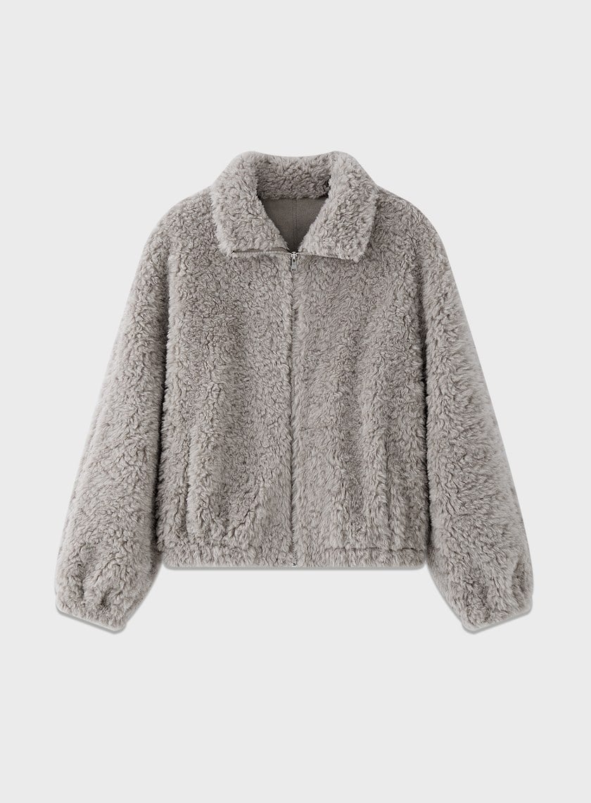 100%羊毛半高領皮草外套