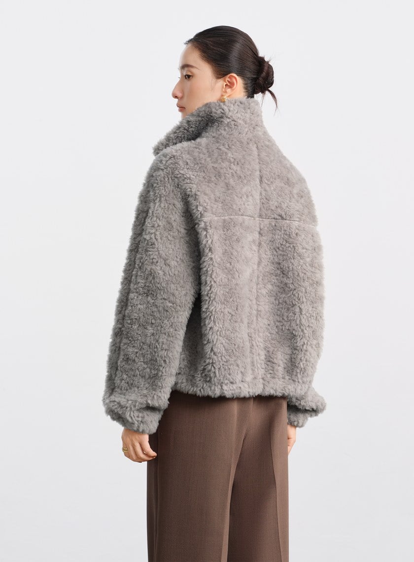 100%羊毛半高領皮草外套