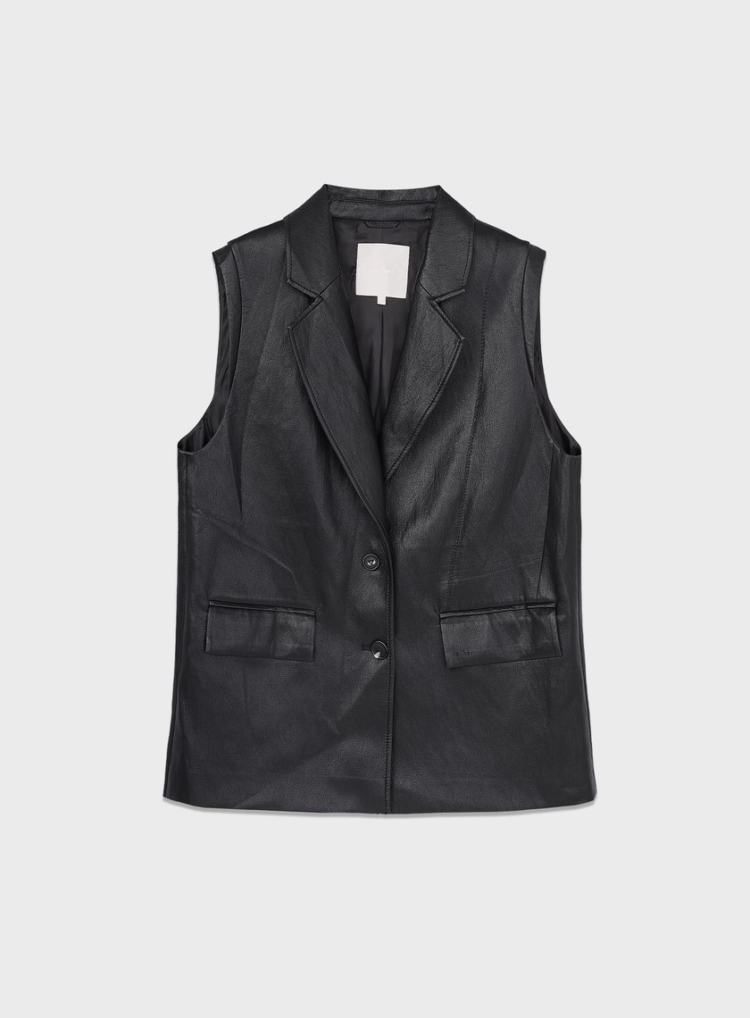 時髦寬版皮革馬甲