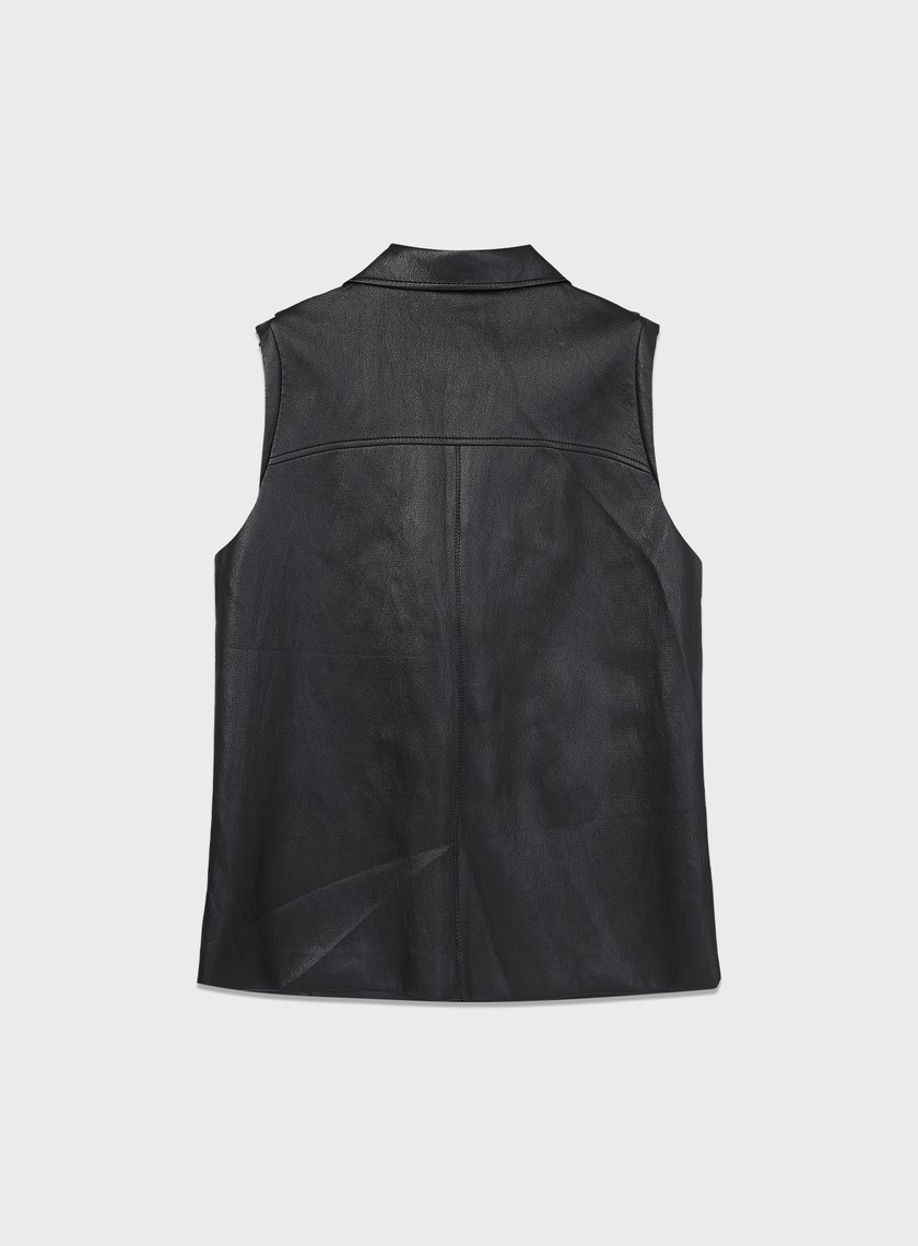 時髦寬版皮革馬甲