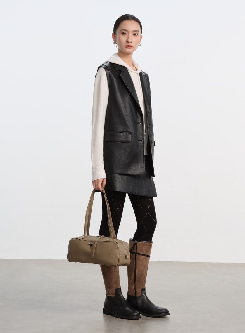 時髦寬版皮革馬甲