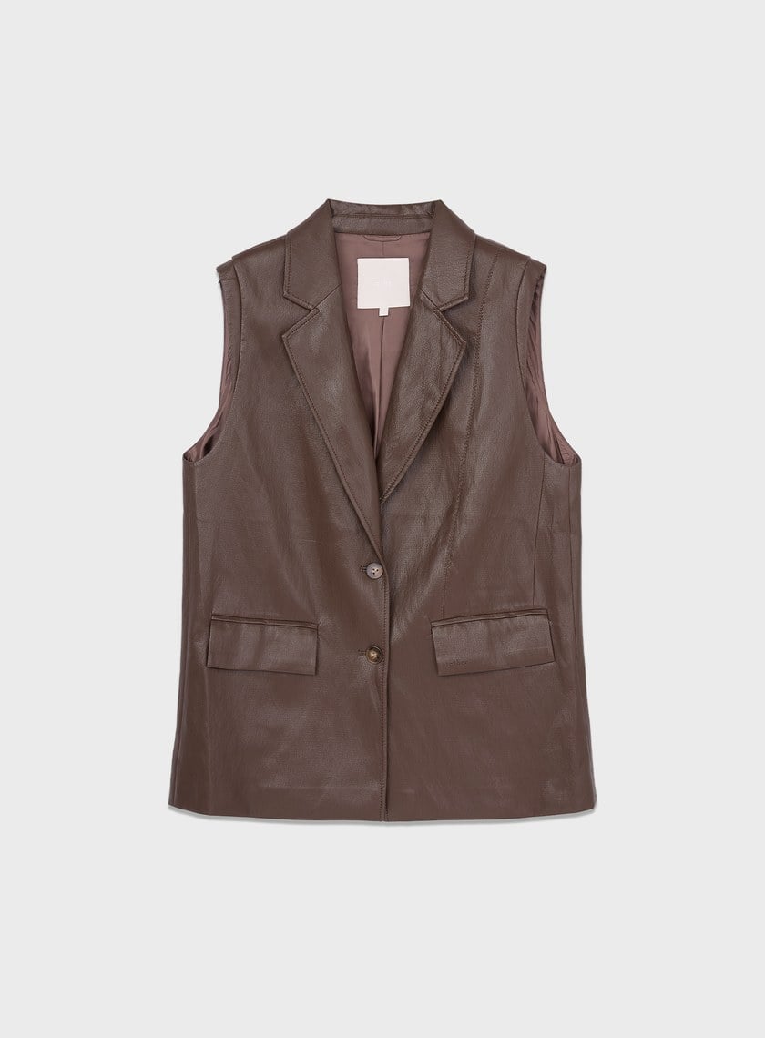 時髦寬版皮革馬甲