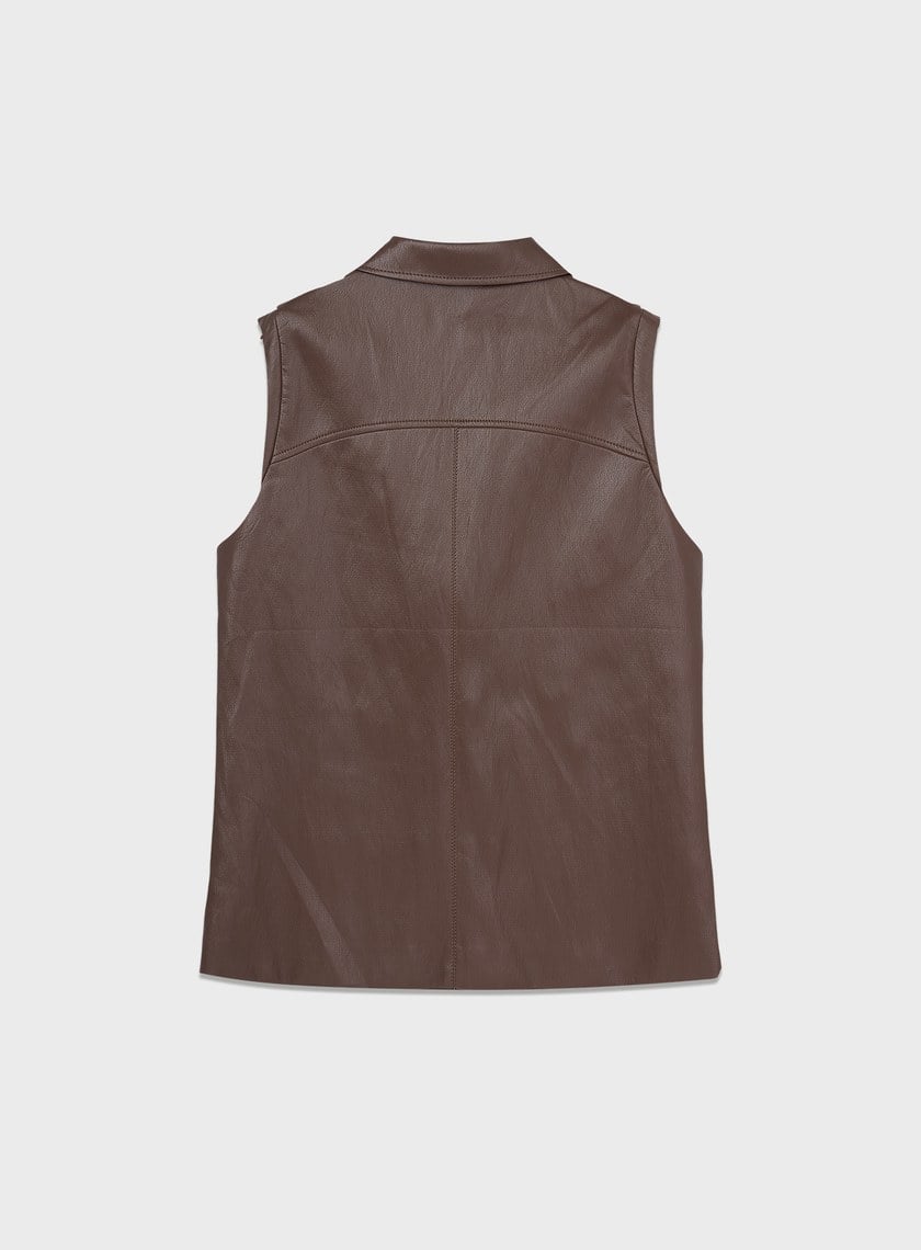 時髦寬版皮革馬甲