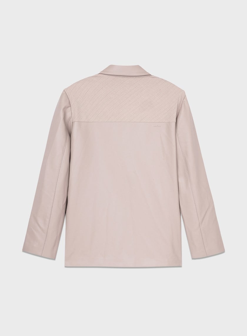 率性條紋皮革拼接寬版夾克