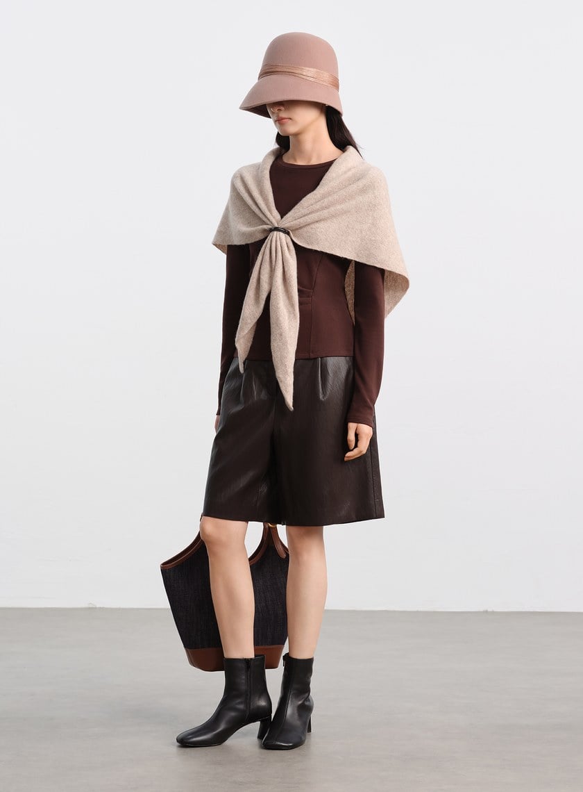 撞色拼接牛仔皮革托特包