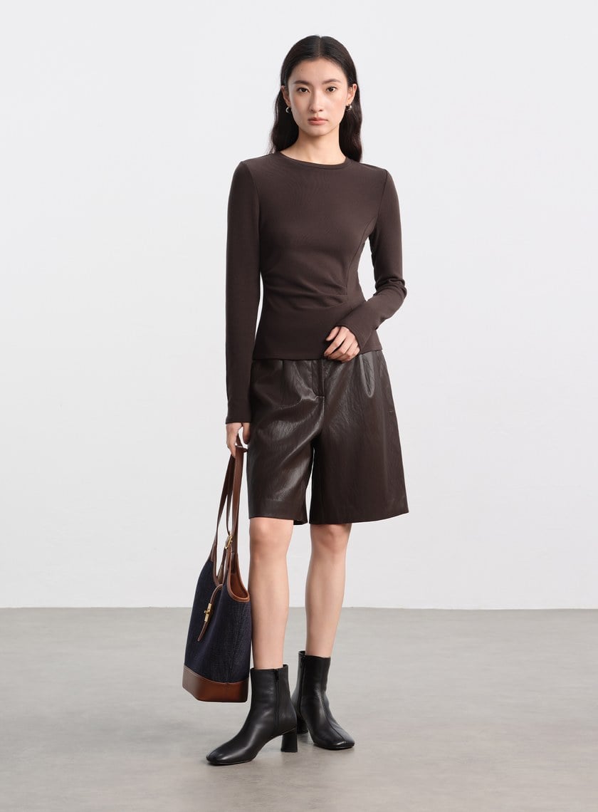 撞色拼接牛仔皮革托特包