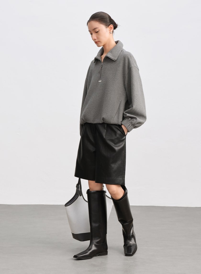 撞色拼接牛仔皮革托特包