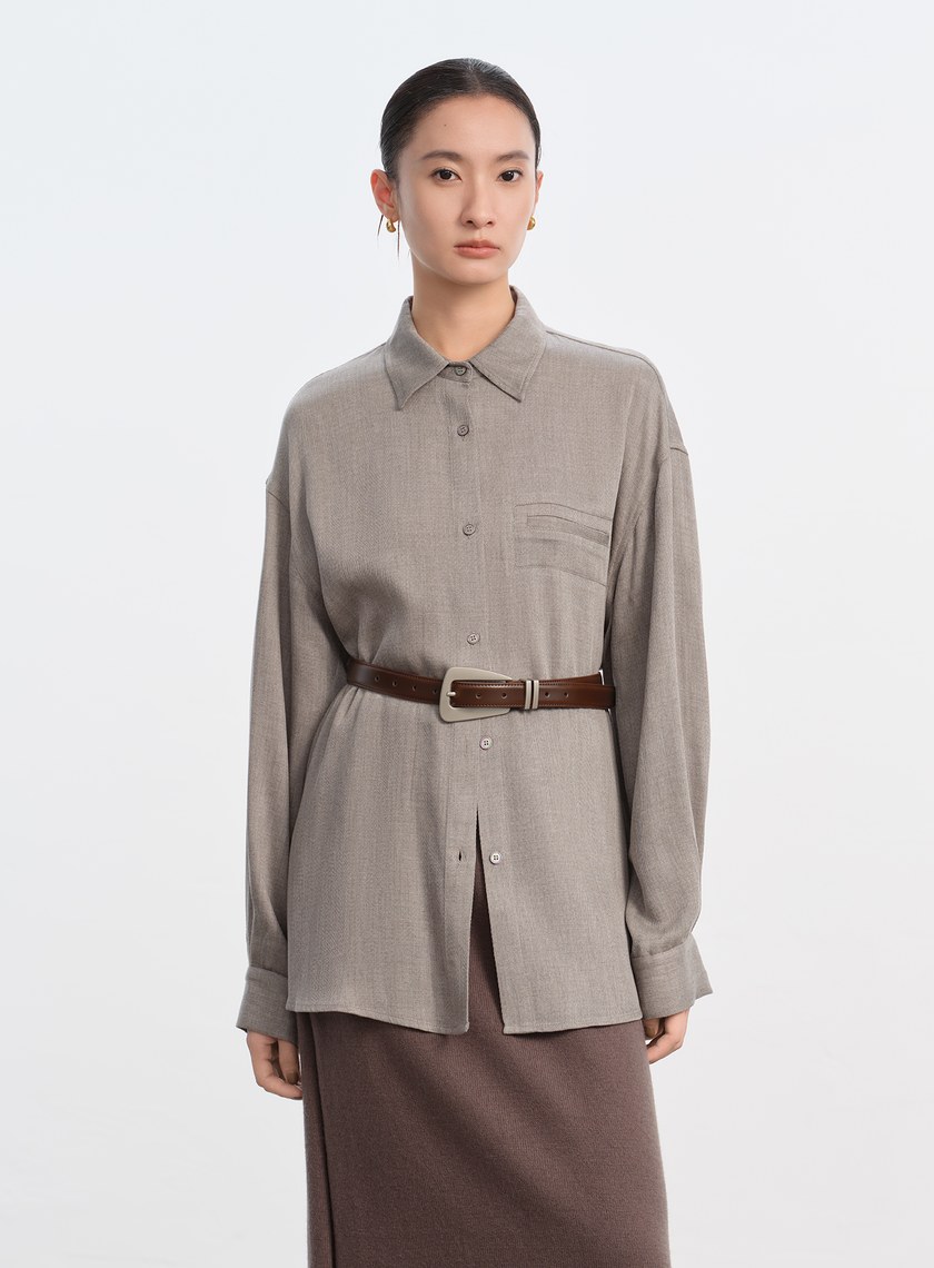 真皮霧銀椭圓造型皮帶