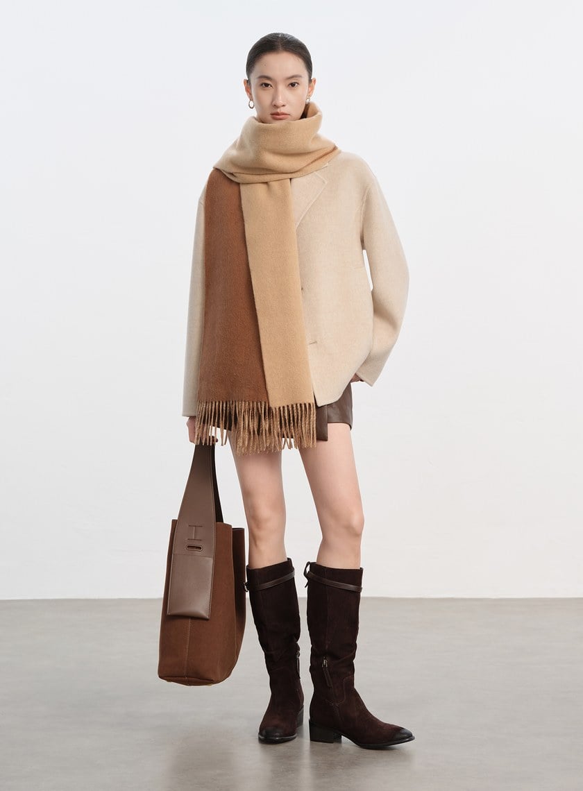 純羊毛雙色針織圍巾