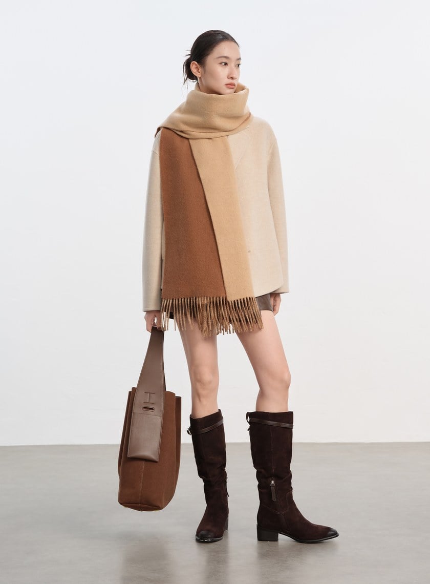 純羊毛雙色針織圍巾