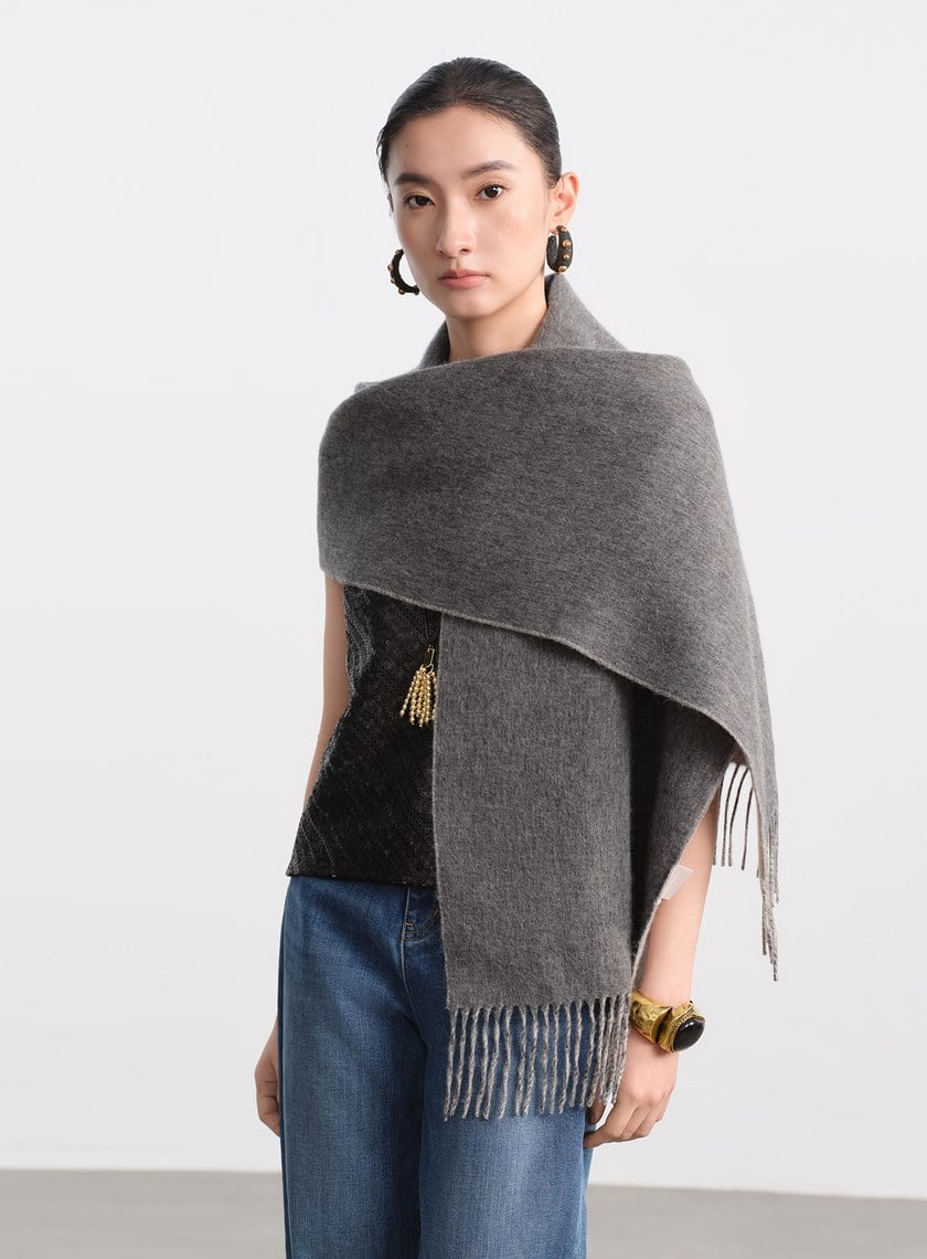 100%羊毛經典流蘇圍巾