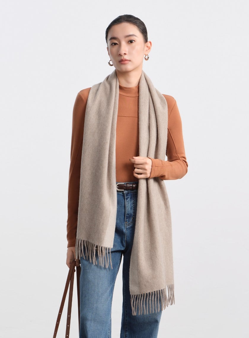 100%羊毛撞色流蘇圍巾