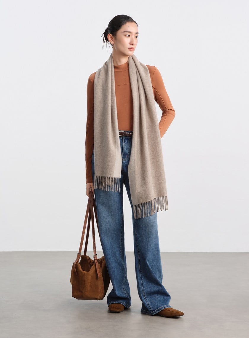 100%羊毛撞色流蘇圍巾