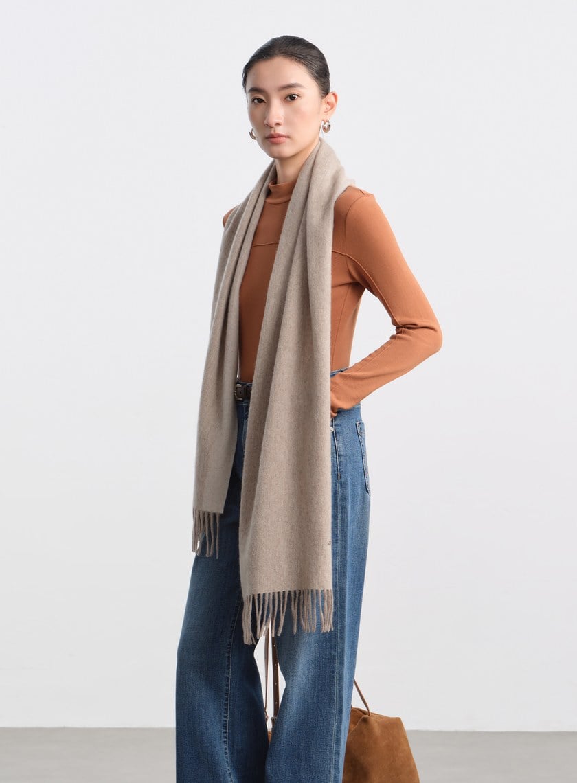 100%羊毛撞色流蘇圍巾