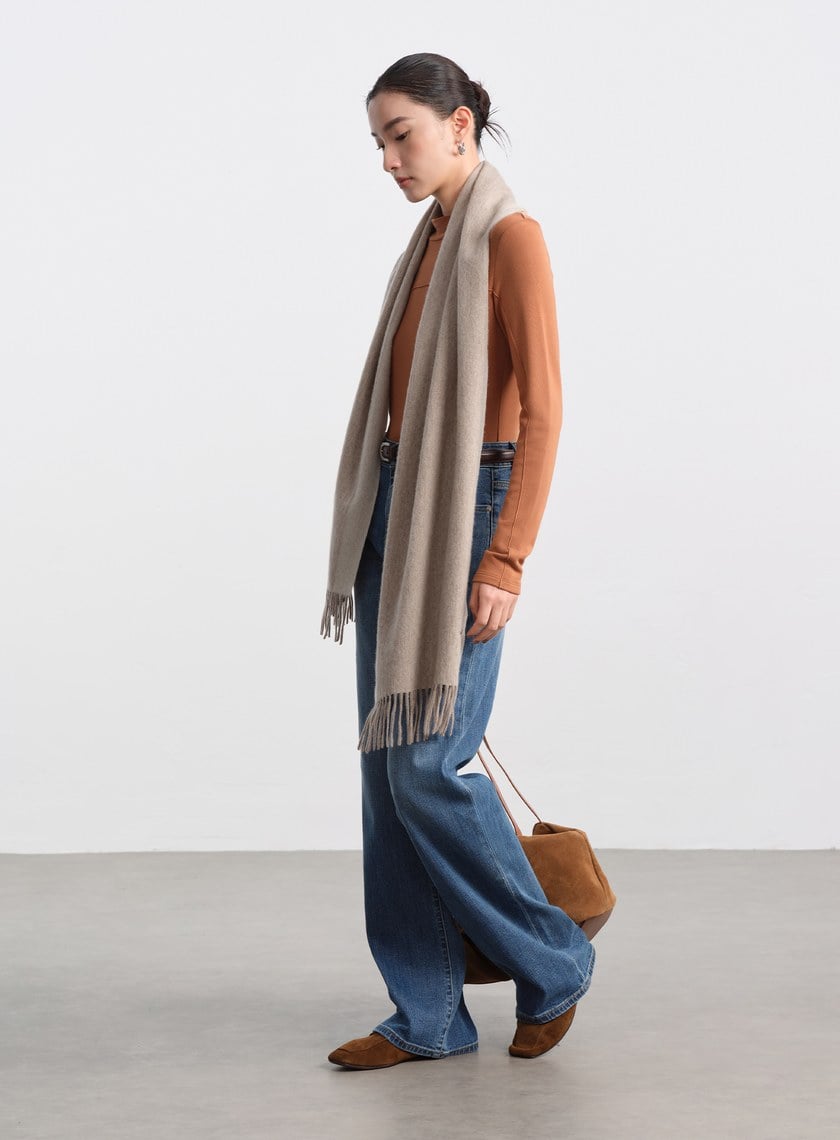 100%羊毛撞色流蘇圍巾