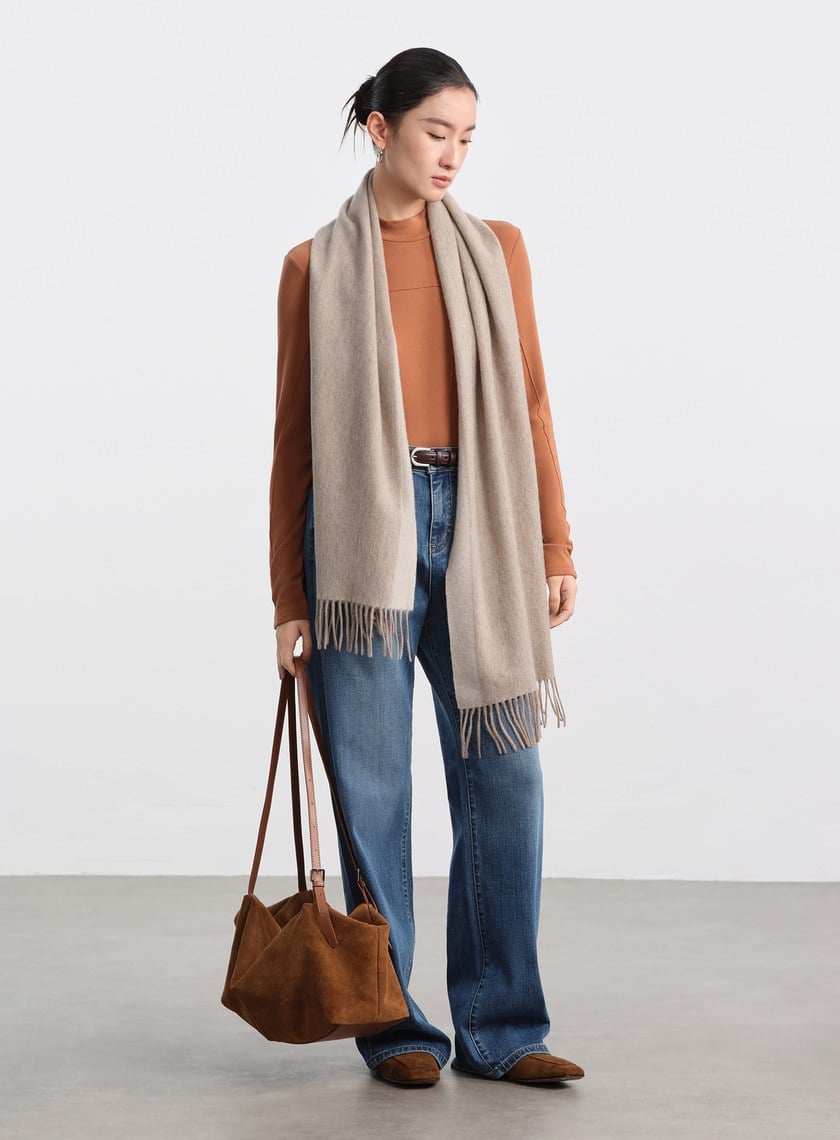 100%羊毛撞色流蘇圍巾