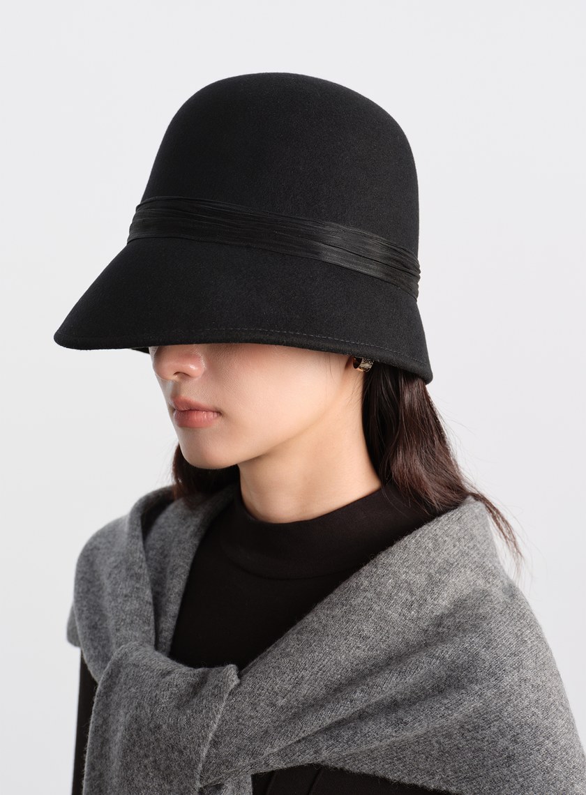 復古輪廓羊毛緞帶寬帽
