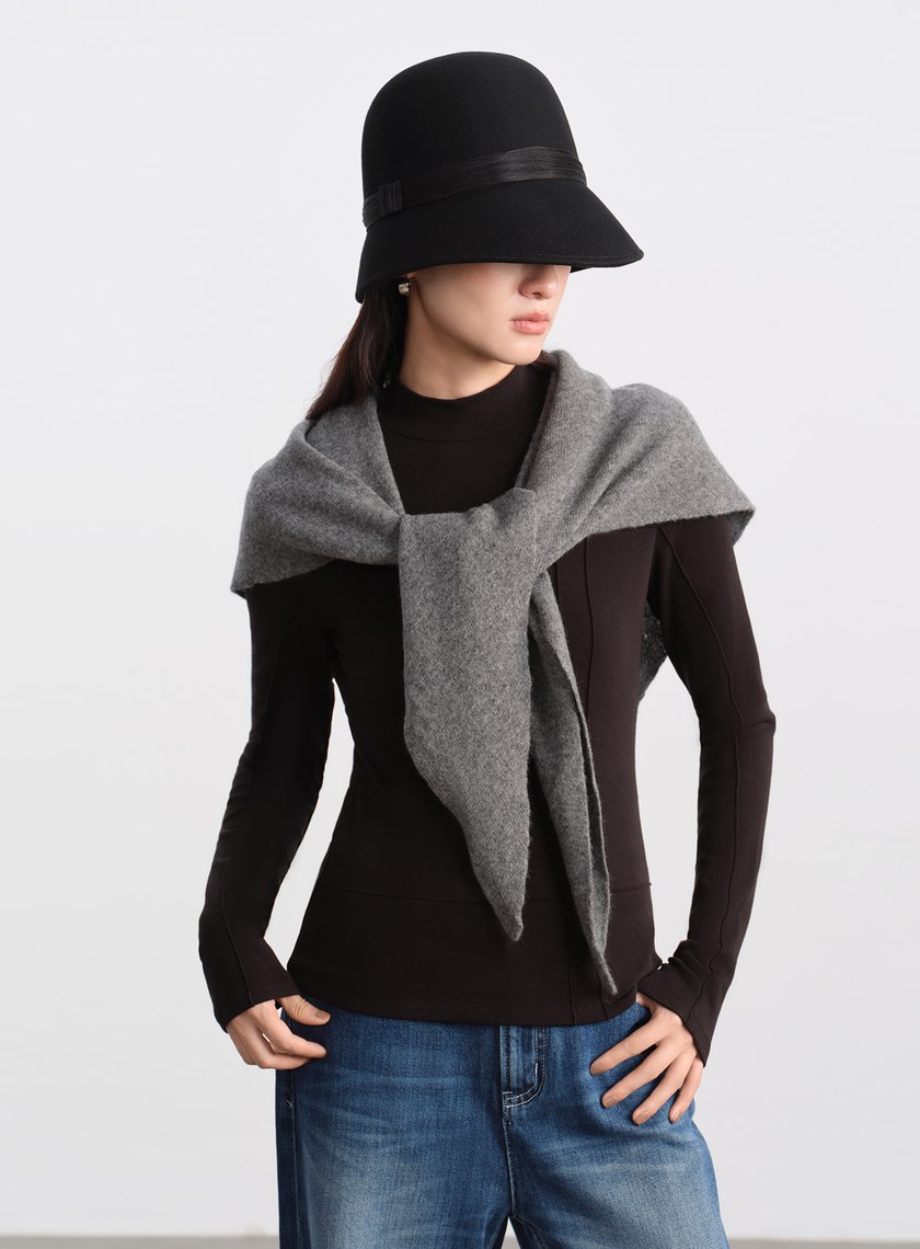 復古輪廓羊毛緞帶寬帽