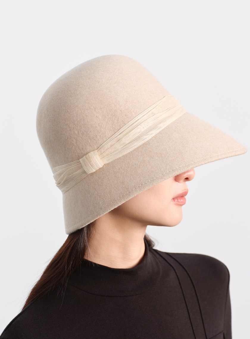 復古輪廓羊毛緞帶寬帽