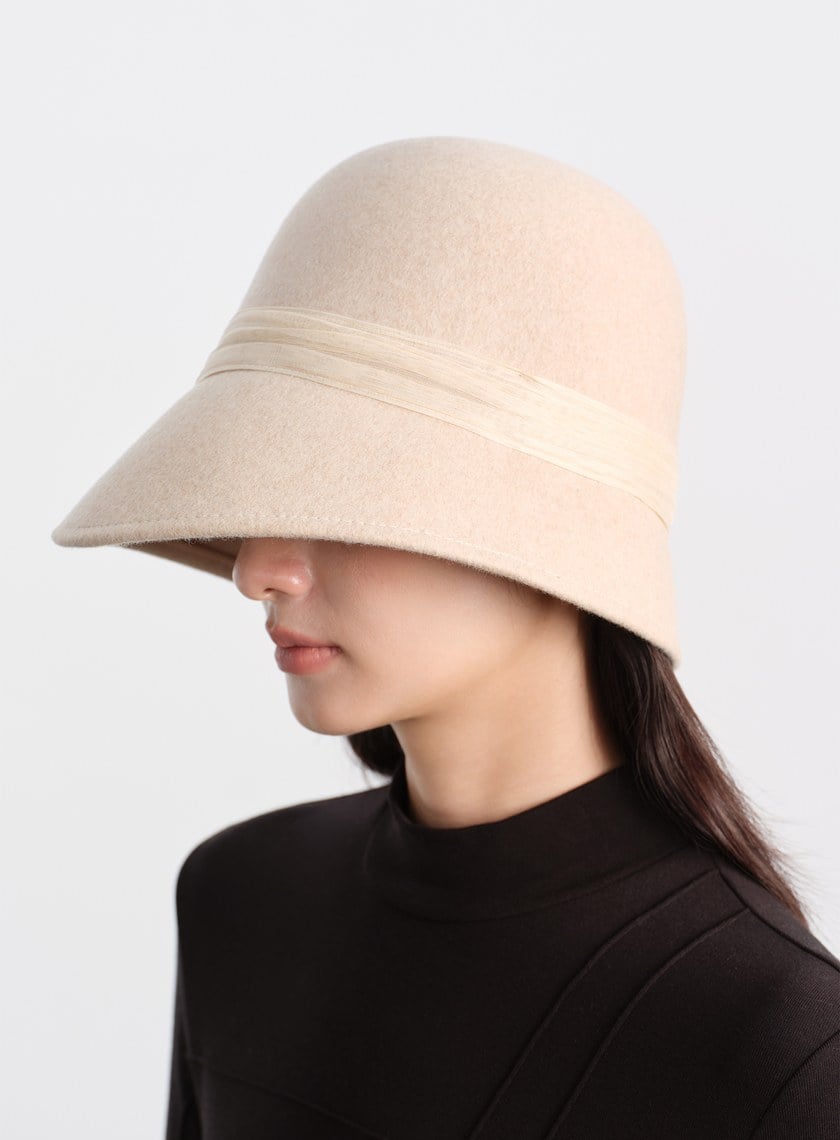 復古輪廓羊毛緞帶寬帽