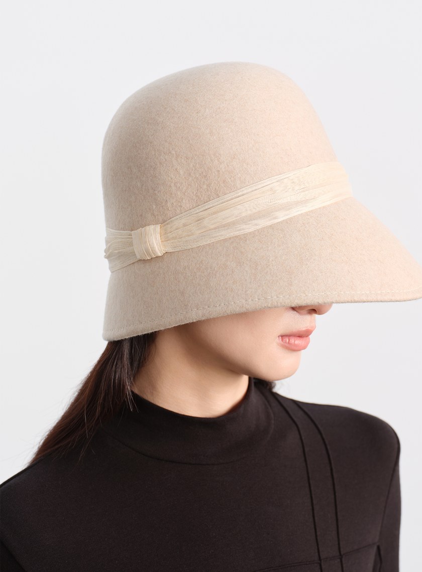 復古輪廓羊毛緞帶寬帽