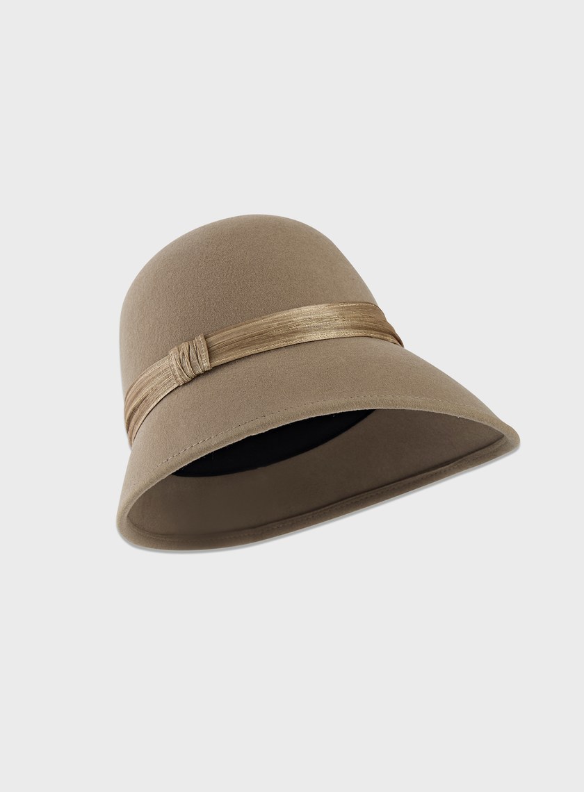 復古輪廓羊毛緞帶寬帽