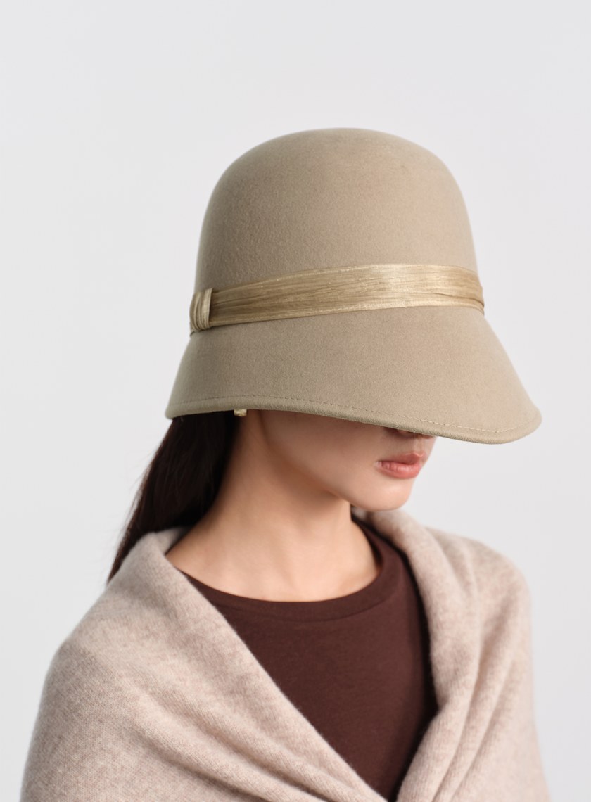 復古輪廓羊毛緞帶寬帽