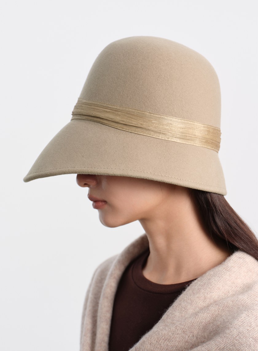 復古輪廓羊毛緞帶寬帽
