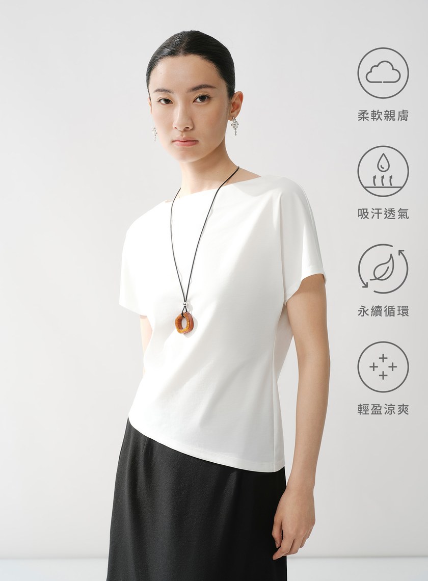 船型領不對稱下擺上衣