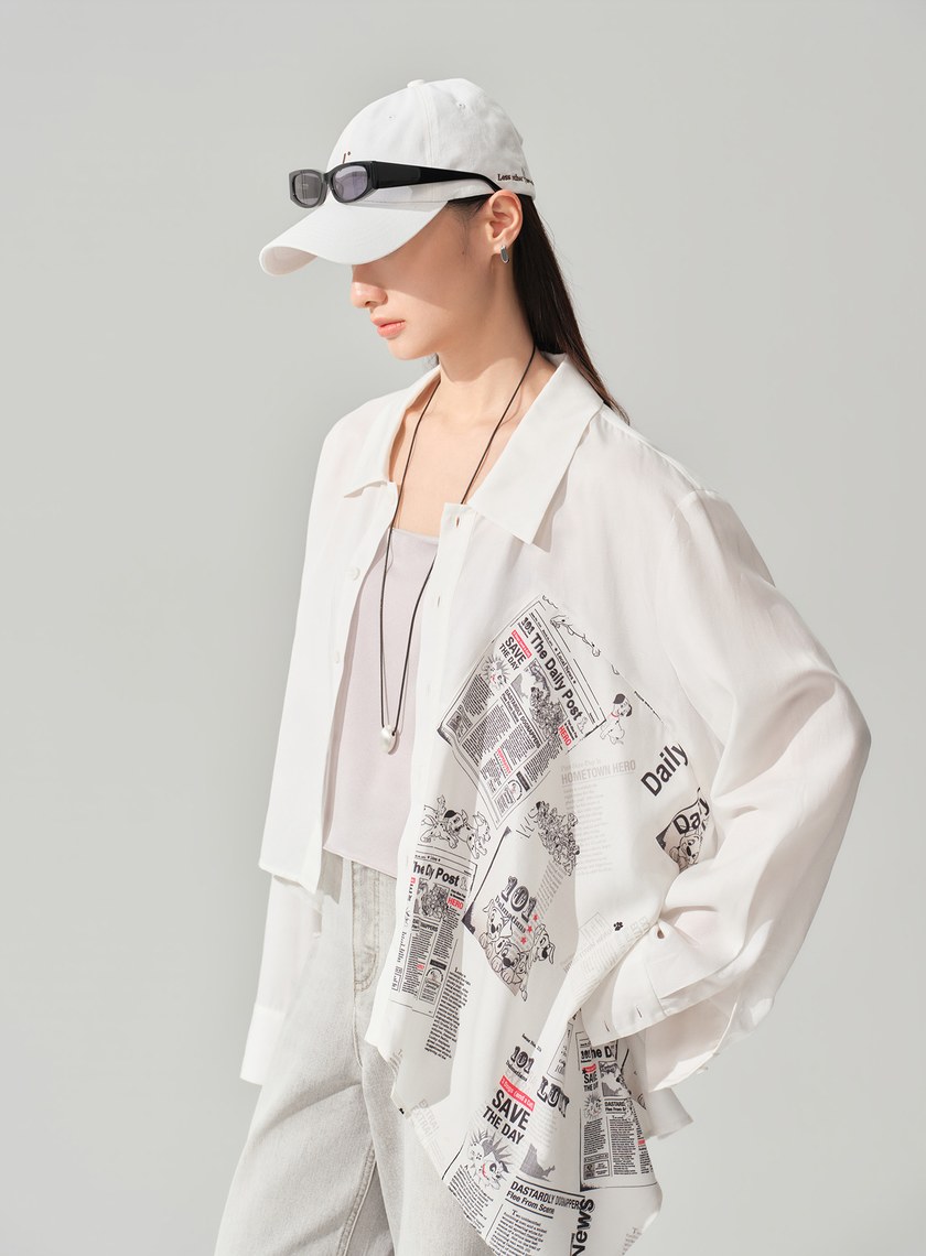 DISNEY｜復古印花不對稱襯衫